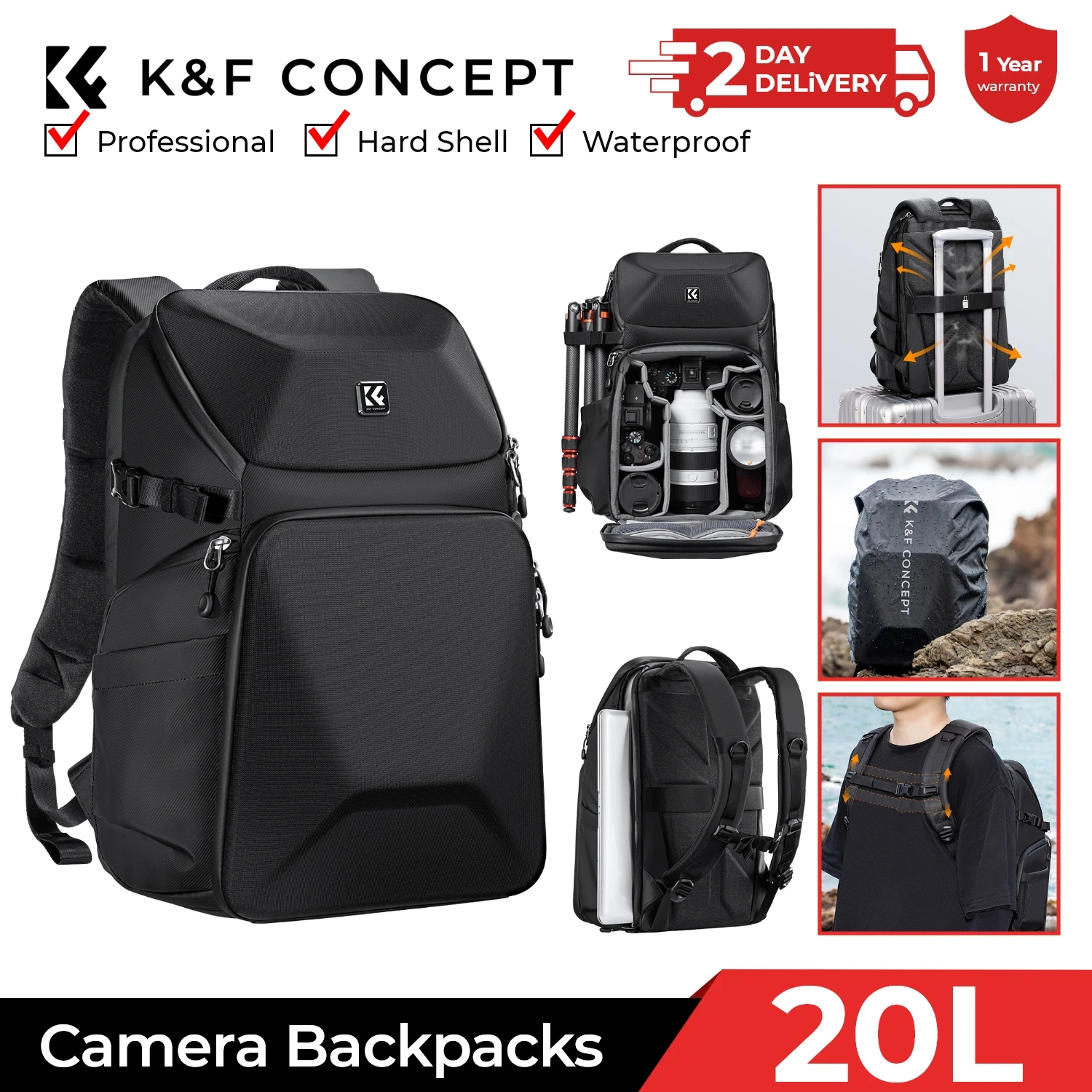 Laptop Bag Waterproof - K&F CONCEPT 20L cameratas waterdicht met