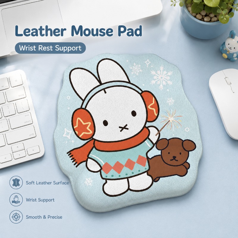 Laptop Accessories Design - Anime Miffy Lederen Muismat met Polsteun