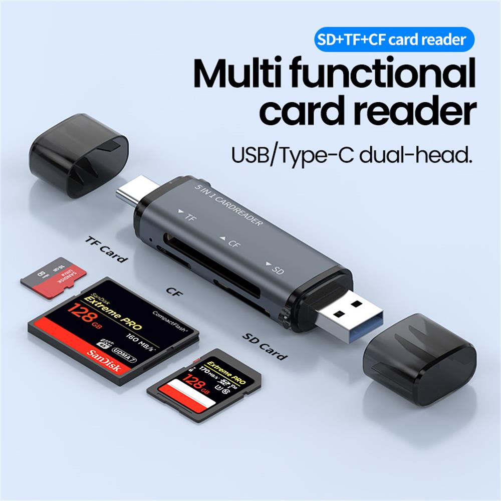 Laptop Accessories For Programmers - 5 IN 1 USB-kaartlezer Type C